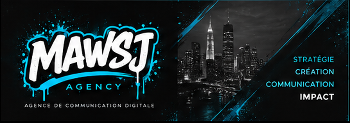 Ambiance urbaine MAWSJ Agency avec logo graffiti et skyline